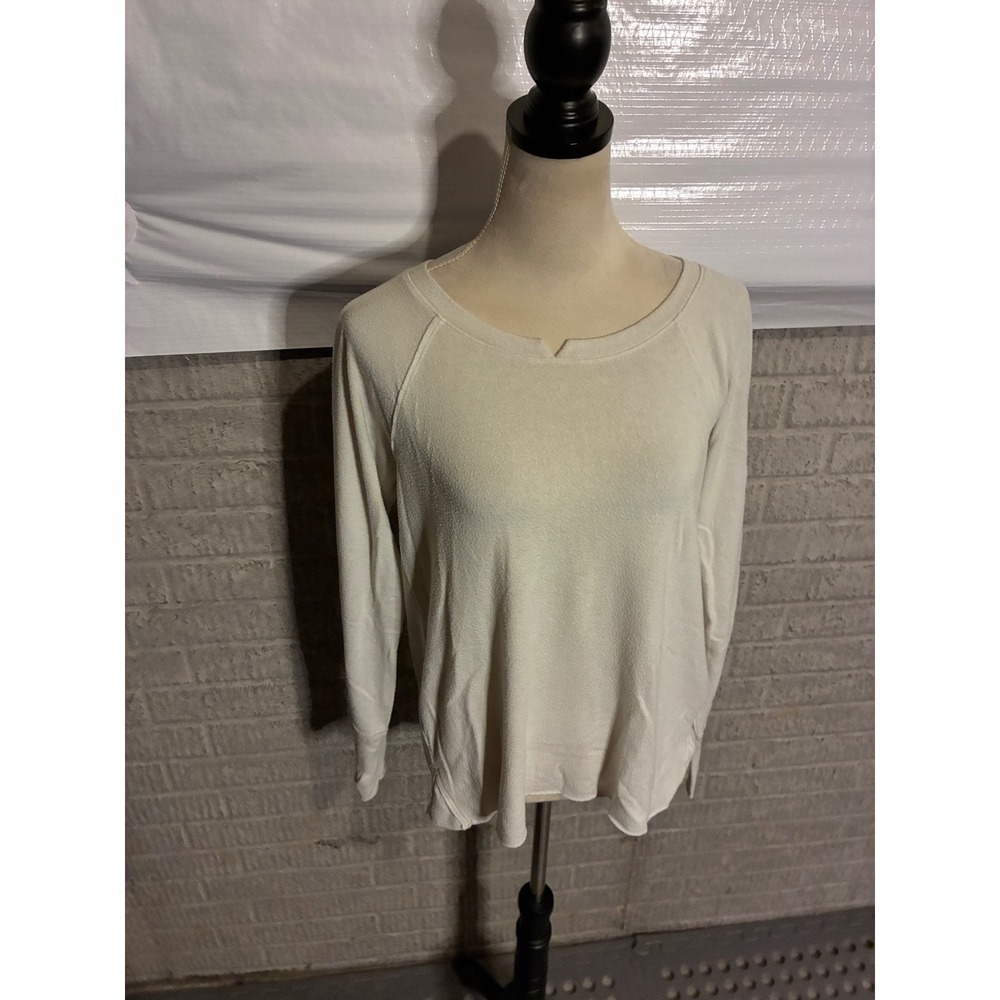 Michael Stars Cream Notched Neck Long Sleeve Thumbhole Top Small Off White